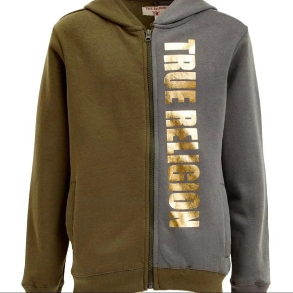 True Religion Boys Charcoal Color Block TR Zip-Up Hoodie Size M & L NWT - Picture 1 of 12